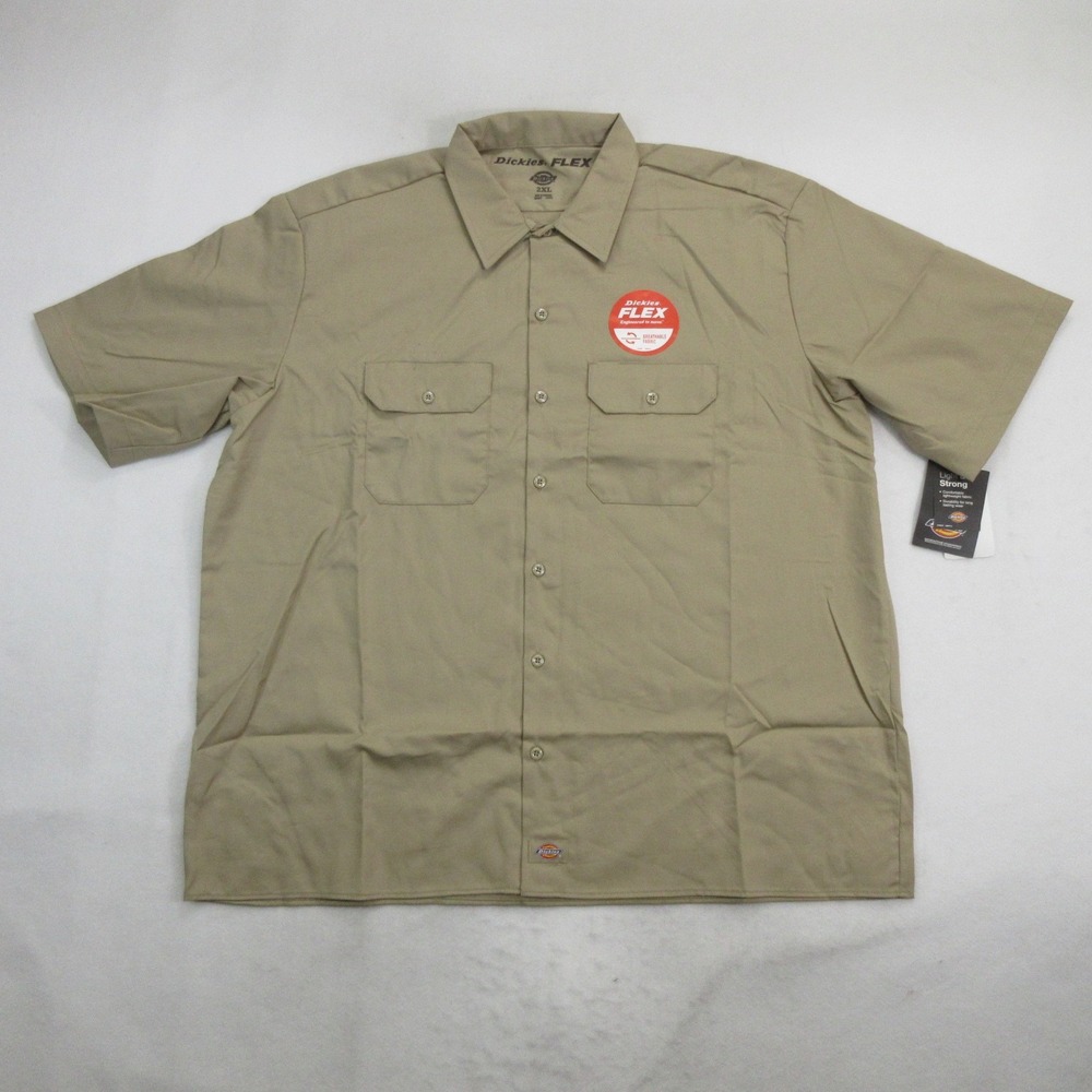 Dickies Shirt 2XL Twill Work Short Sleeve Relaxed Fit Flex Tan Khaki New